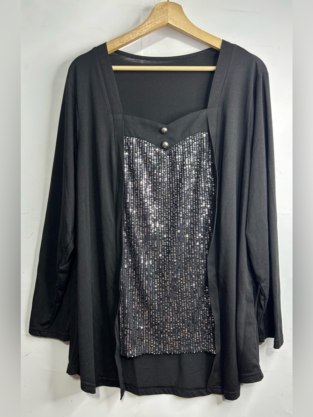 5 for $25🔥1X Sequined Builtin Kimono Black Blouse